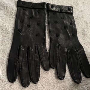 Black Beaded Leather Women's Gloves